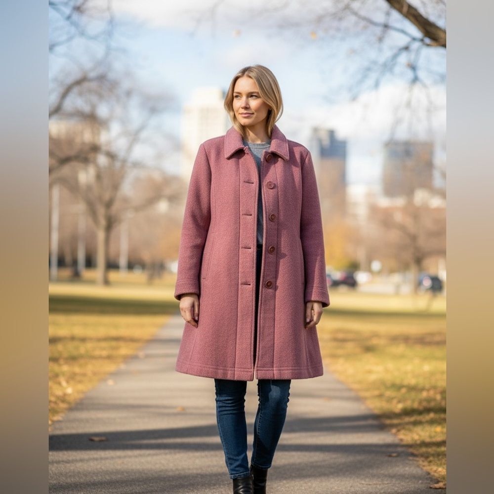 Woolrich Blossom Heather Women’s Wool Blend Pea Coat Pink Mauve Size M